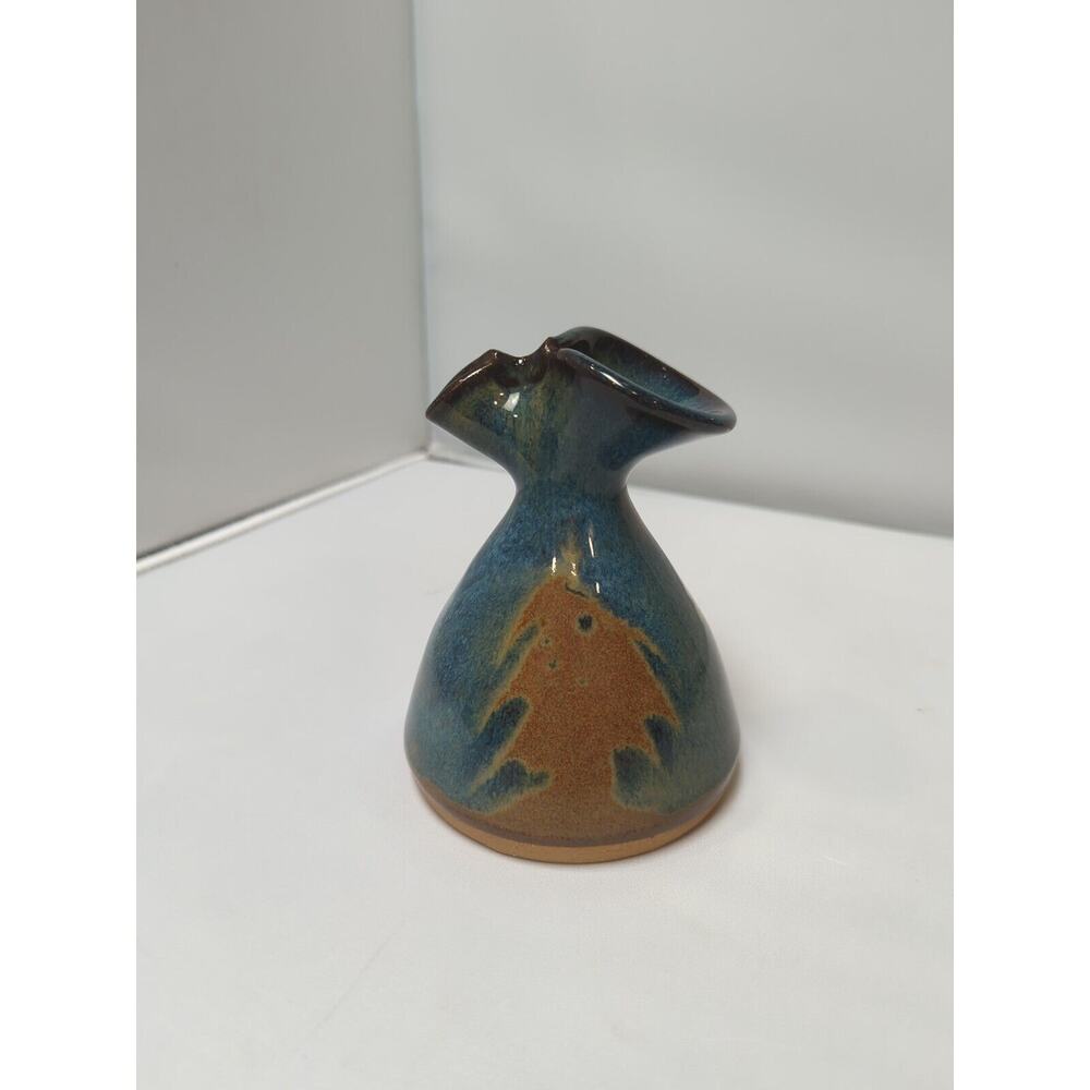 POTTERY BUD VASE DIP Matte GLAZE POTTERY MINI BOHO BOHEMIAN 5”TALL Signed